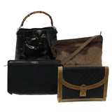 Gucci GG Canvas Bamboo Shoulder Bag Patent leather 4Set Black Beige bs5393