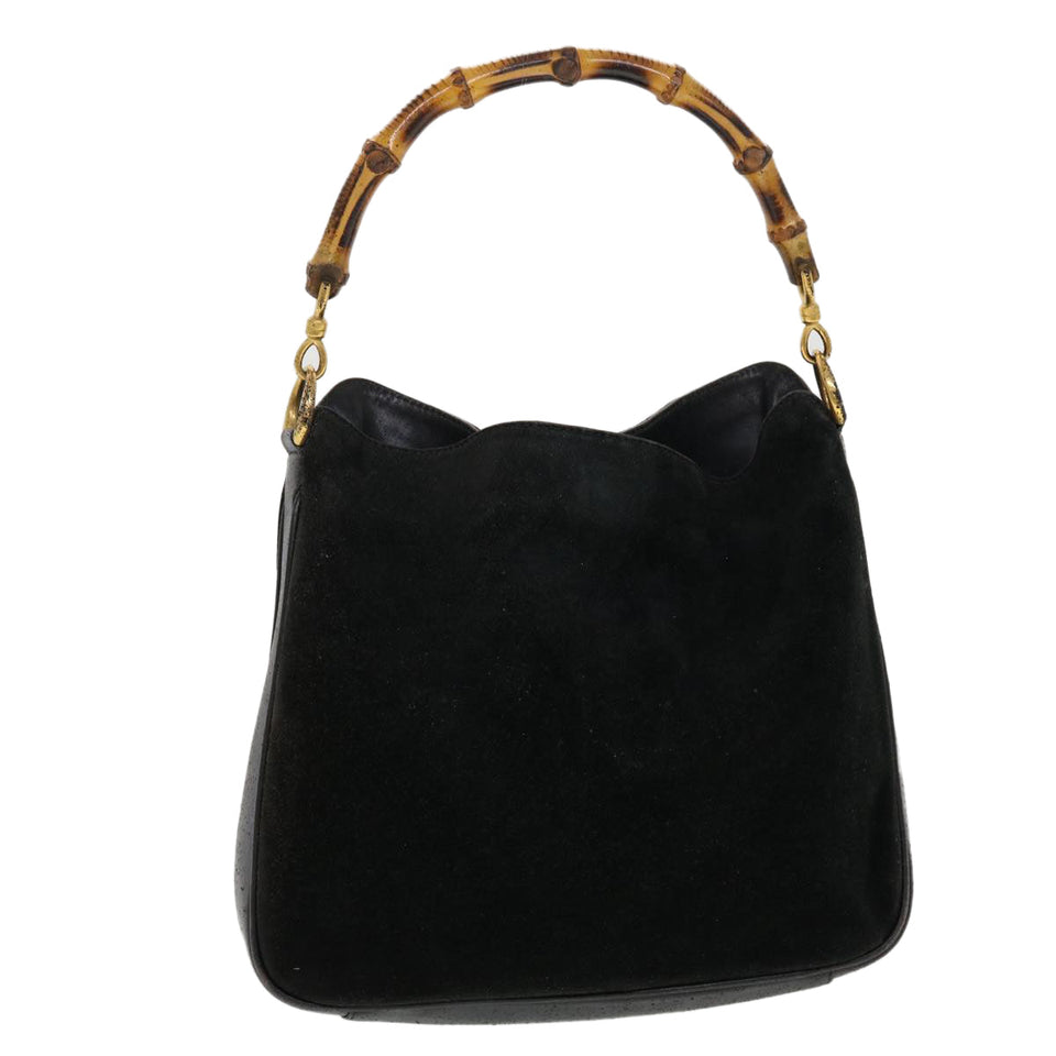 Gucci Bamboo Shoulder Bag Suede Black Brown bs5760