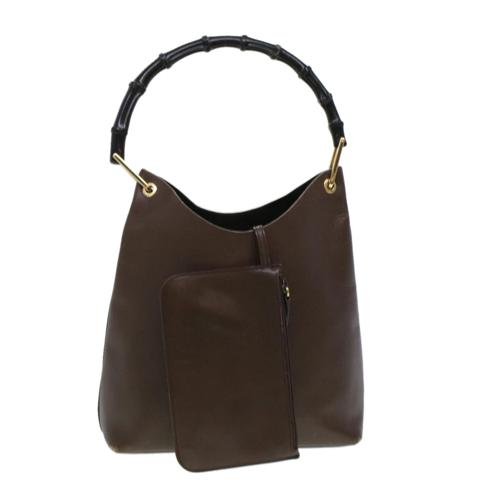 Gucci Bamboo Shoulder Bag Leather Dark Brown bs5983
