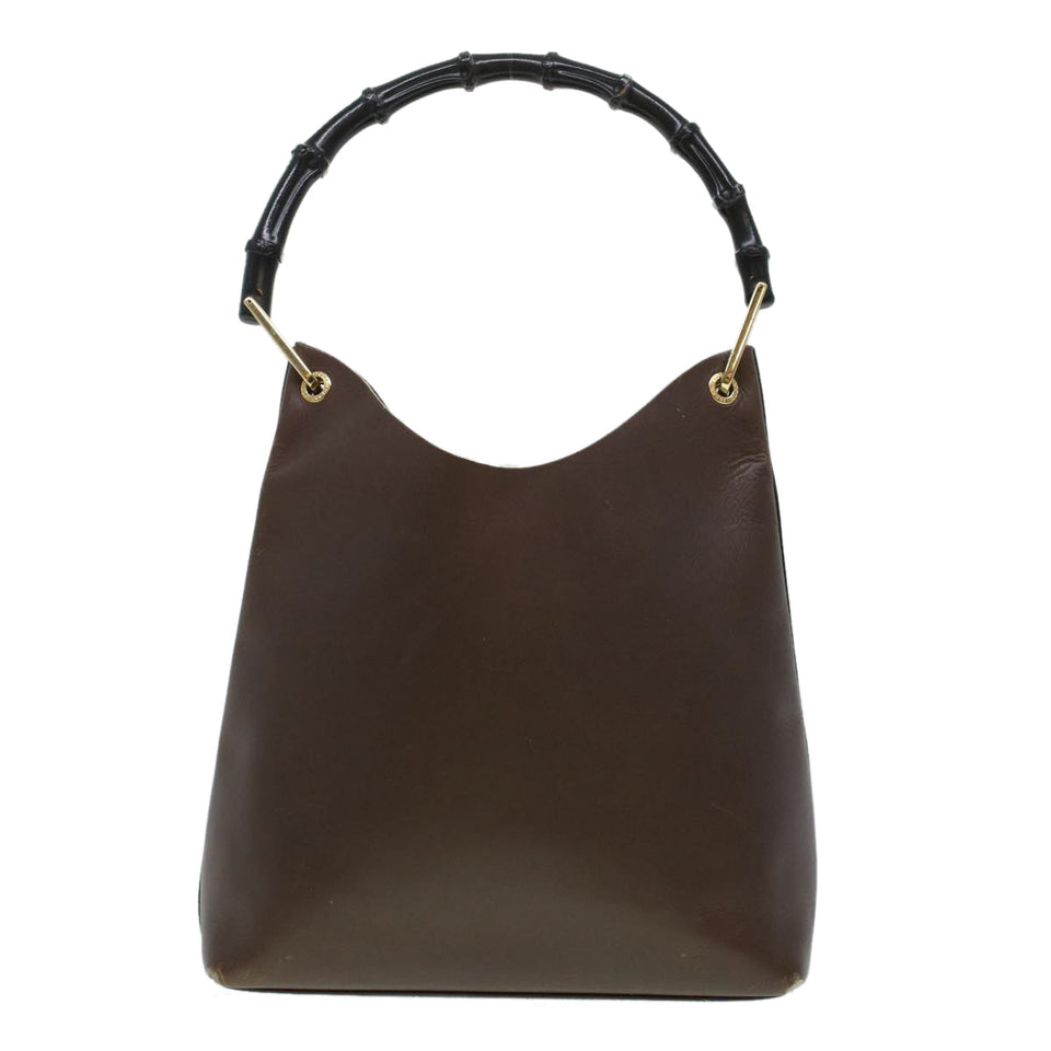 Gucci Bamboo Shoulder Bag Leather Dark Brown bs5983