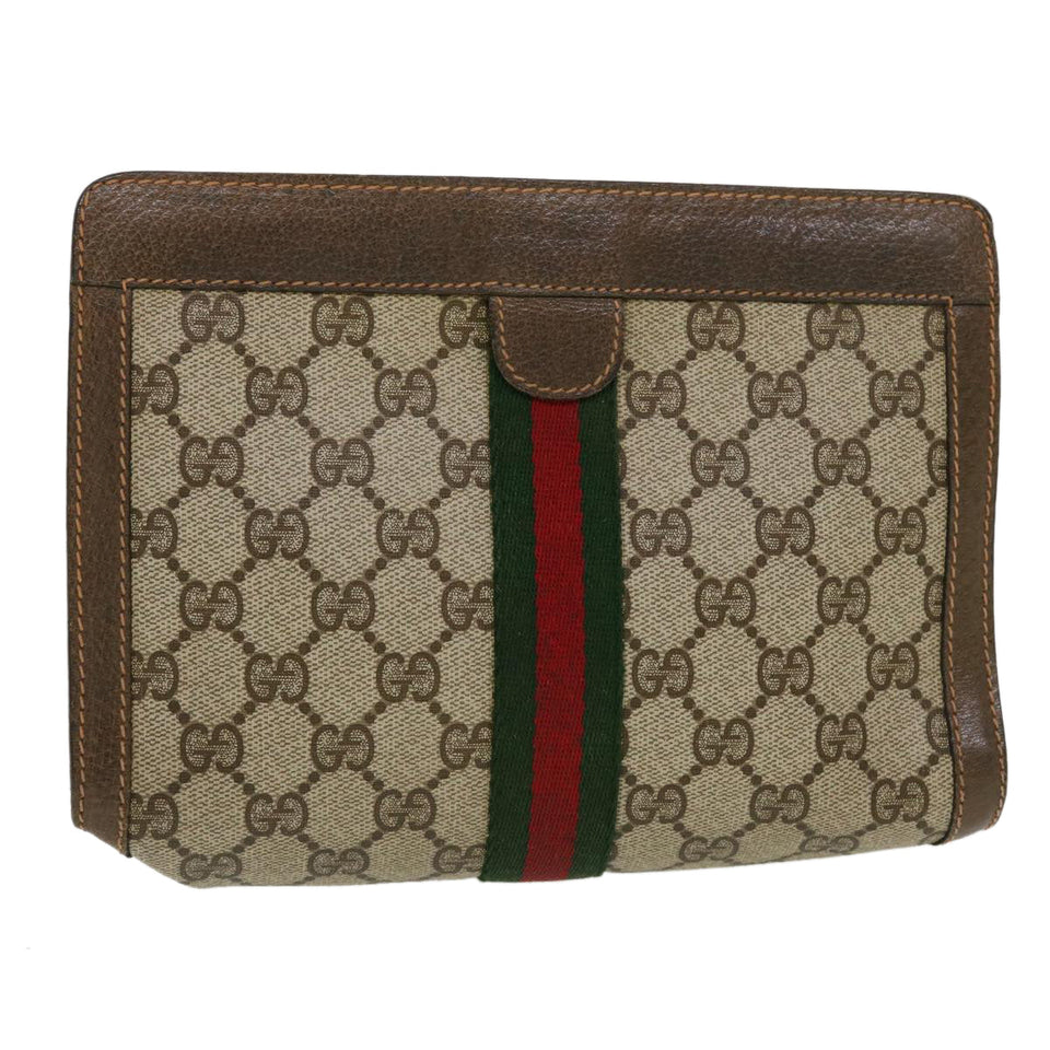 Gucci GG Canvas Web Sherry Line Clutch Bag Beige Red Green 89.01.001 bs5999
