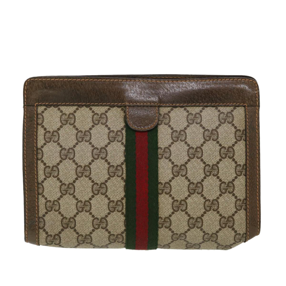 Gucci GG Canvas Web Sherry Line Clutch Bag Beige Red Green 89.01.001 bs5999