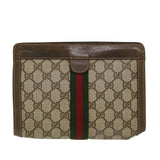 Gucci GG Canvas Web Sherry Line Clutch Bag Beige Red Green 89.01.001 bs5999