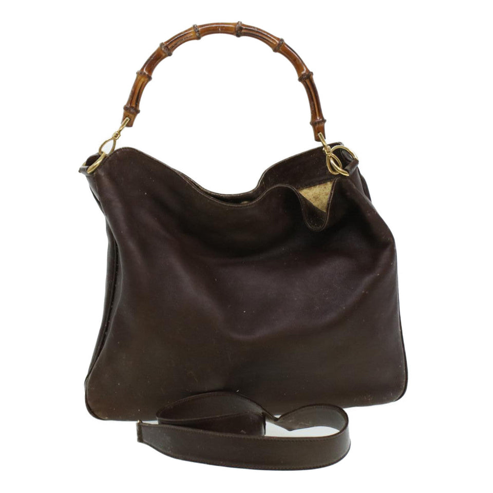 Gucci Bamboo Shoulder Bag Leather 2way Brown bs6148