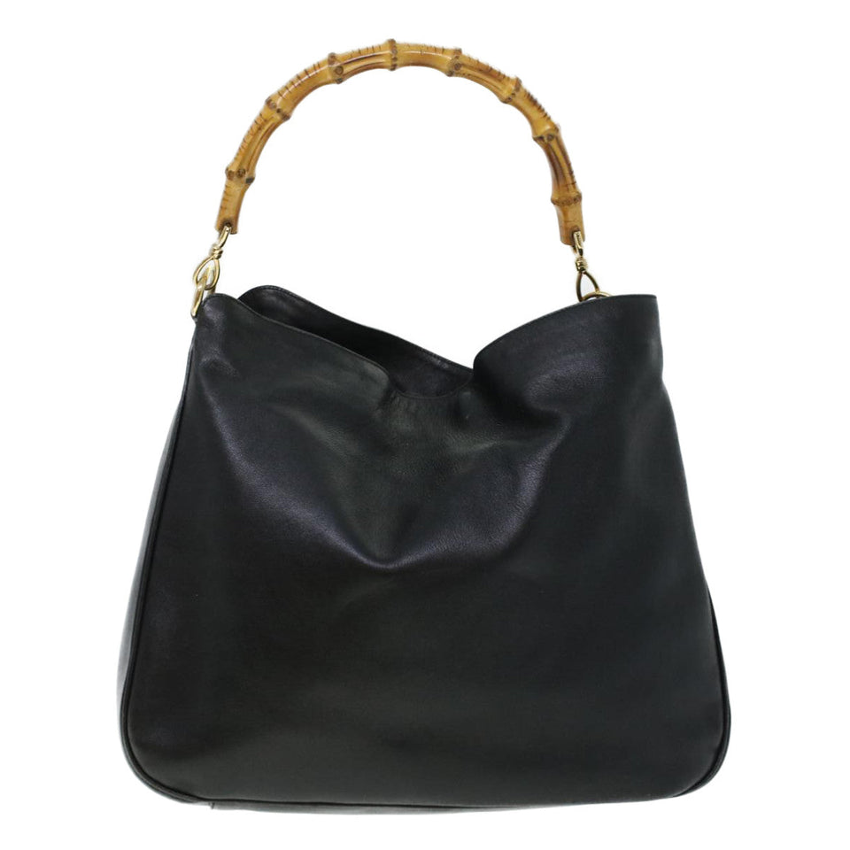 Gucci Bamboo Shoulder Bag Leather 2way Black bs6163