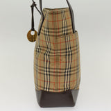 Luxury Burberry Nova Check Hand Bag Nylon Beige Auth bs7211
