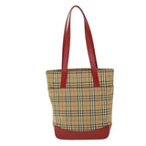 Luxury Burberry Nova Check Tote Bag Canvas Leather Red Beige black Auth bs8128