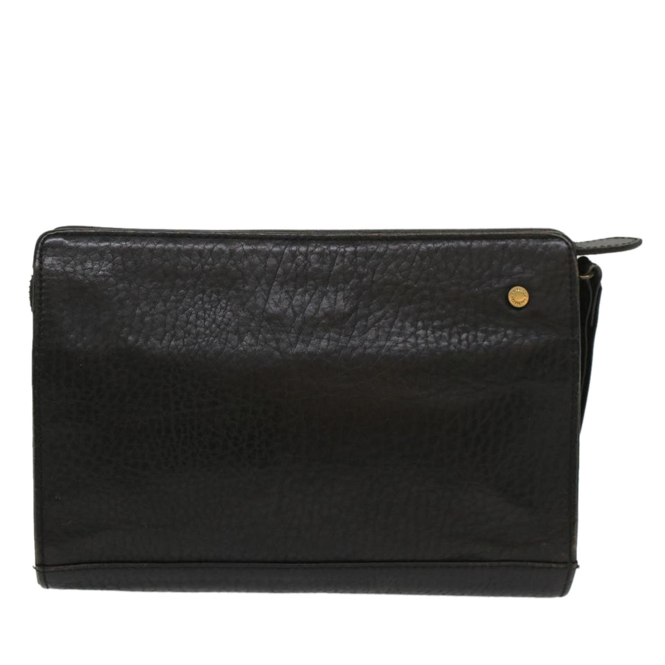 Luxury BurberrySs Clutch Bag Leather Black Auth bs8538