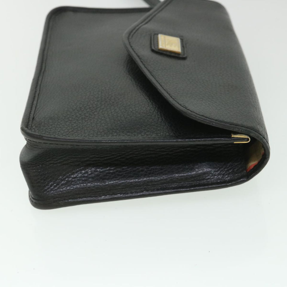 Luxury BurberrySs Clutch Bag Leather Black Auth bs8730