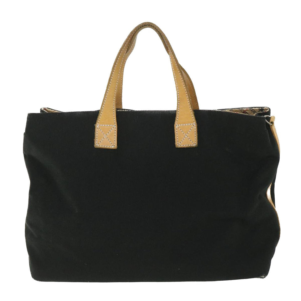Luxury BurberrySs Blue Label Tote Bag Canvas Black Auth bs9105