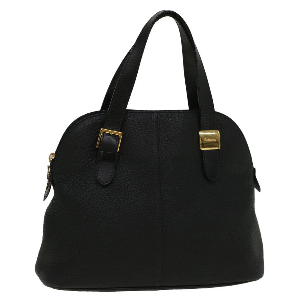 Luxury BurberrySs Hand Bag Leather Black Auth bs9530
