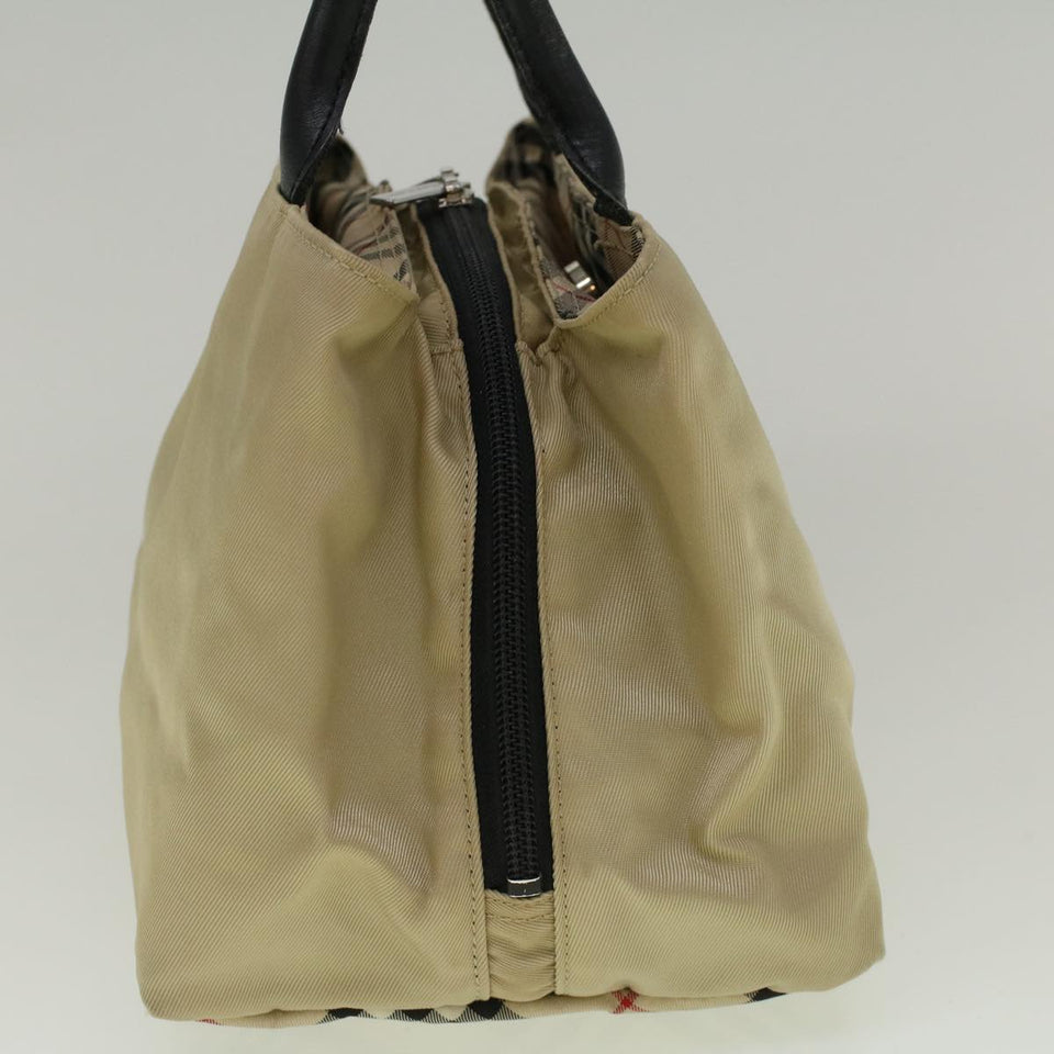 Luxury Burberry Nova Check Hand Bag Nylon Beige Auth bs9792