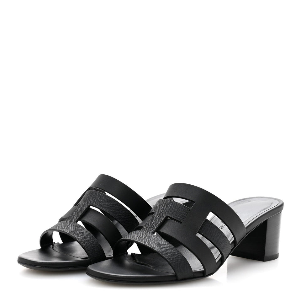 Hermes Calfskin Epsom Amica Sandals 35 Black