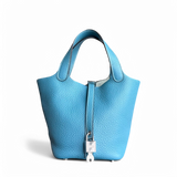 Hermes Picotin 18 - New Blue Jean Mauve Pale Square T TC Clemence Silver Hardware