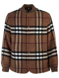 Luxury Burberry Quilted Check Wool Blend Bomber Jacket Dark Birch Brown