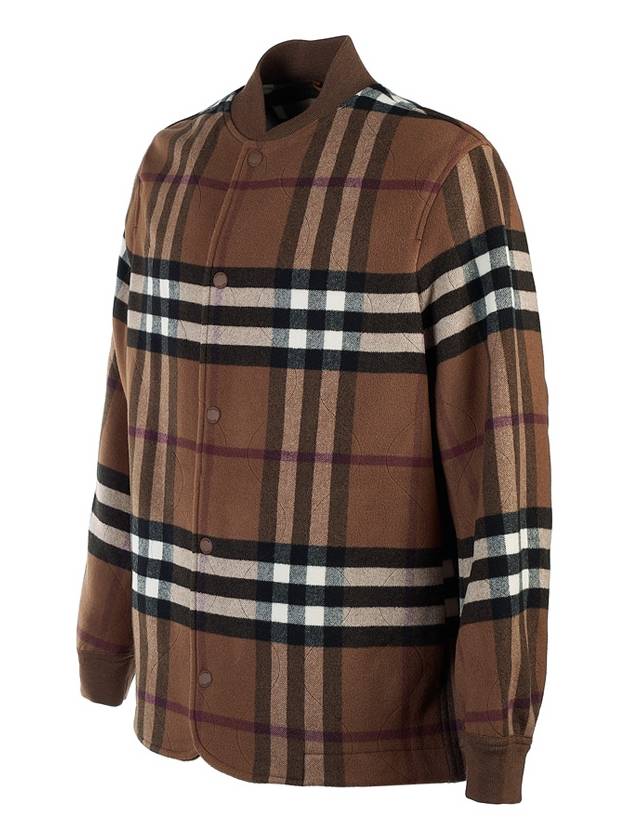Luxury Burberry Quilted Check Wool Blend Bomber Jacket Dark Birch Brown