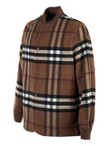 Luxury Burberry Quilted Check Wool Blend Bomber Jacket Dark Birch Brown