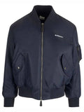 Luxury Burberry Men's Logo Print Nylon Bomber Jacket Smoke Navy