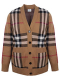 Luxury Burberry Check Wool Cashmere Cardigan Brown