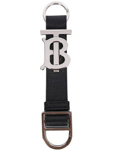 Luxury Burberry Monogram Motif Grainy Leather Key Holder Black