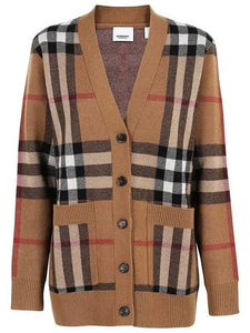 Luxury Burberry Check Wool Cashmere Cardigan Brown