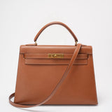 Hermes Vintage Kelly Sellier 32 Gold Leather V Cricle 1992