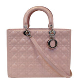Christian Dior Quilted Patent Leather Lady Dior Large Shoulder Bag Pink