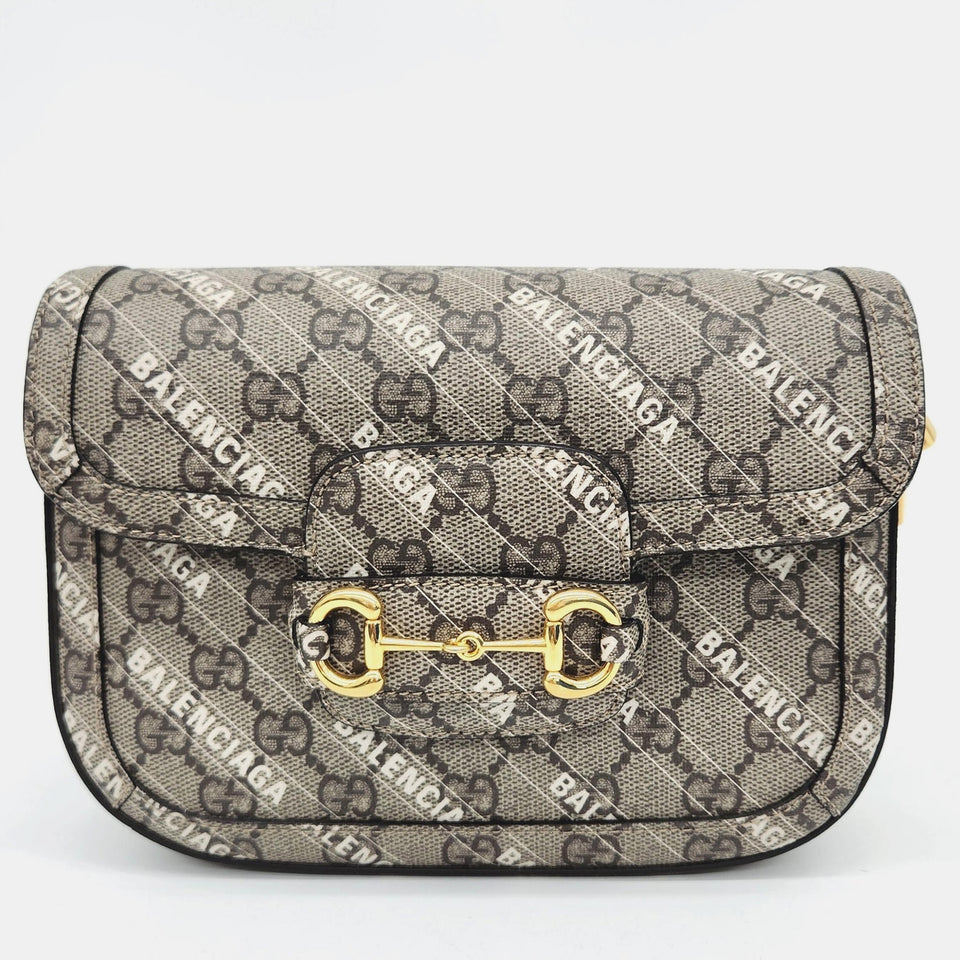 Gucci x Luxury Balenciaga Trending 2025 Beige Canvas Horsebit 1955 Mini Crossbody Bag