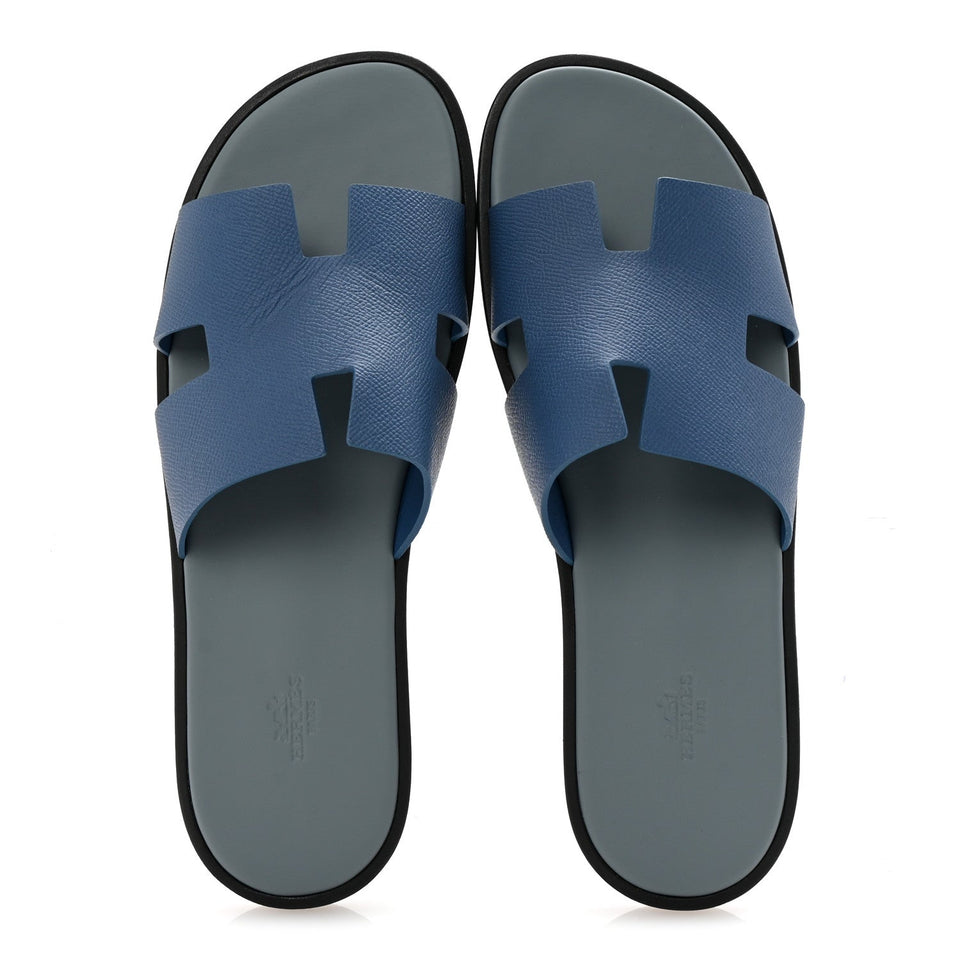 Hermes Epsom Mens Izmir Sandals 46 Bleu Bleuet Gris