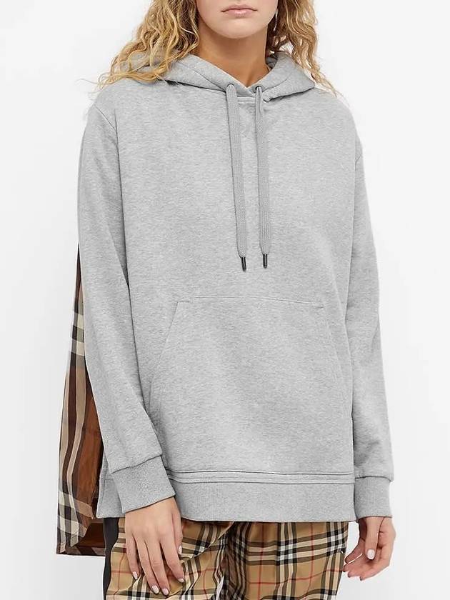 Luxury Burberry Check Panel Cotton Oversized Hoodie Melange Grey