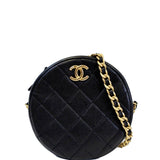 Chanel Round Quilted Caviar Leather Clutch Crossbody Bag Black