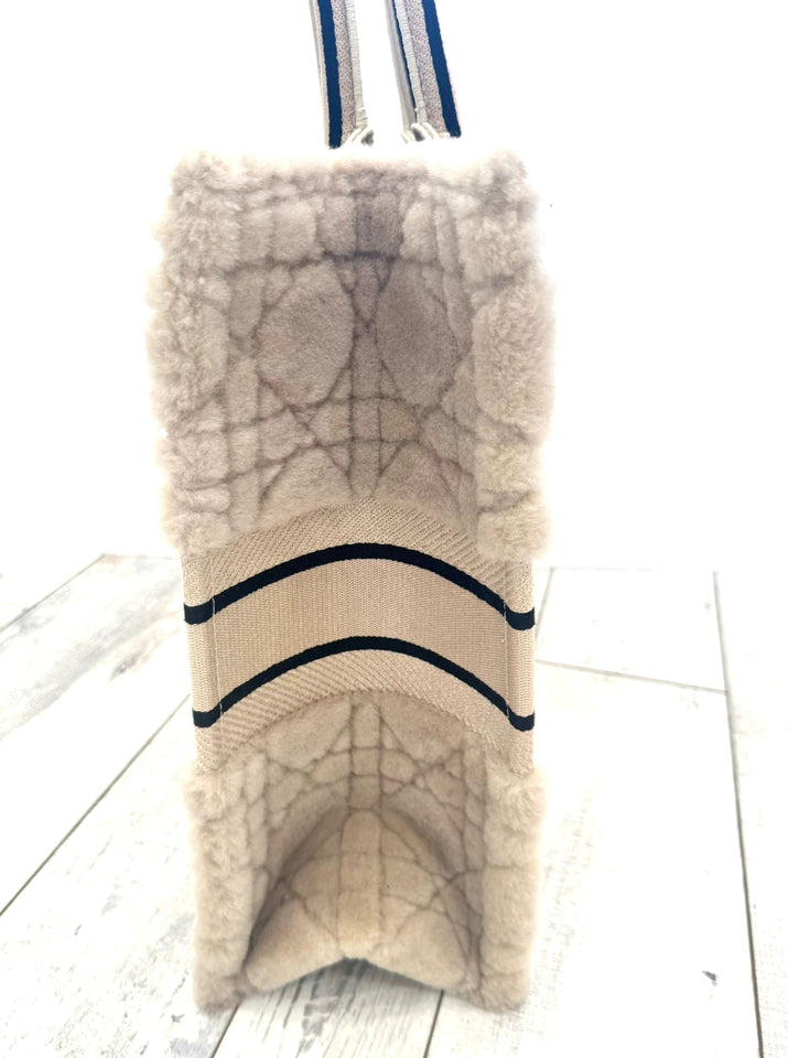 Dior LAMBSKIN SHEARLING CANNAGE LARGE BOOK TOTE BAG