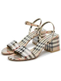 Luxury Burberry Vintage Check Leather Sandal Heels Beige