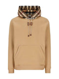 Luxury Burberry Check Cotton Blend Hoodie Camel Beige