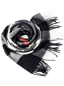 Luxury Burberry Gingham Check Fringe Muffler Navy