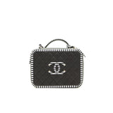 Chanel Black and White Striped Caviar Large Filigree Vanity Case Bag