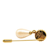Chanel Gold Plated Clover Motif Faux Pearl Brooch 93P