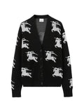 Luxury Burberry Cotton EKD Intarsia Knit Cardigan Black White