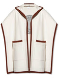 Luxury Burberry Logo Wool Cashmere Cape Ivory