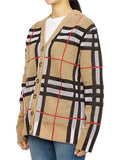 Luxury Burberry V-Neck Checked Technical Cotton Cardigan Archive Beige