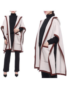 Luxury Burberry Logo Wool Cashmere Cape Ivory