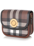 Luxury Burberry Elizabeth Check Leather Small Shoulder Bag Brown