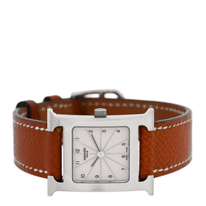 Hermes Stainless Steel Epsom 21mm Heure H Hour Quartz Watch Gold