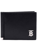 Luxury Burberry Men's TB Money Clip Grainy Leather Half Wallet Black