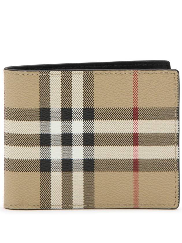 Luxury Burberry Check Slim Bifold Leather Half Wallet Beige