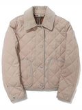 Luxury Burberry Corduroy Collar Diamond Quilted Jacket Soft Fawn