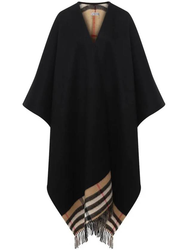 Luxury Burberry Vintage Check Pattern Wool Cashmere Cape Black