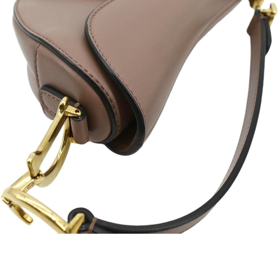 Christian Dior Saddle Calfskin Leather Satchel Bag Rose Taupe