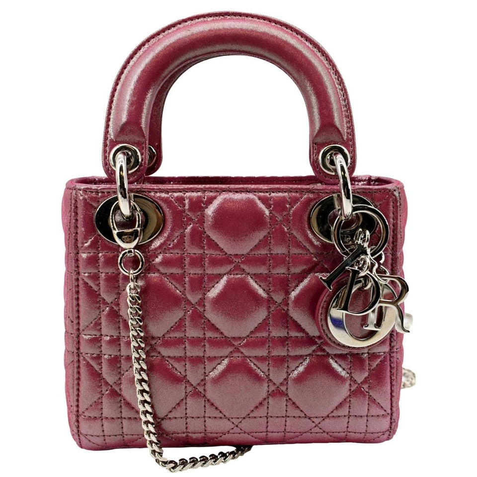 Christian Dior Mini Lady Dior Pearlescent Cannage Lambskin Shoulder Bag Pink