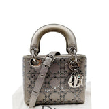 Christian Dior Mini Lady Dior Crystal Embellished Satin Shoulder Bag Gray
